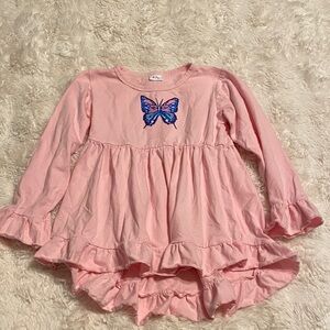 Pink Butterfly Kids Top With Butterfly And Ruffles